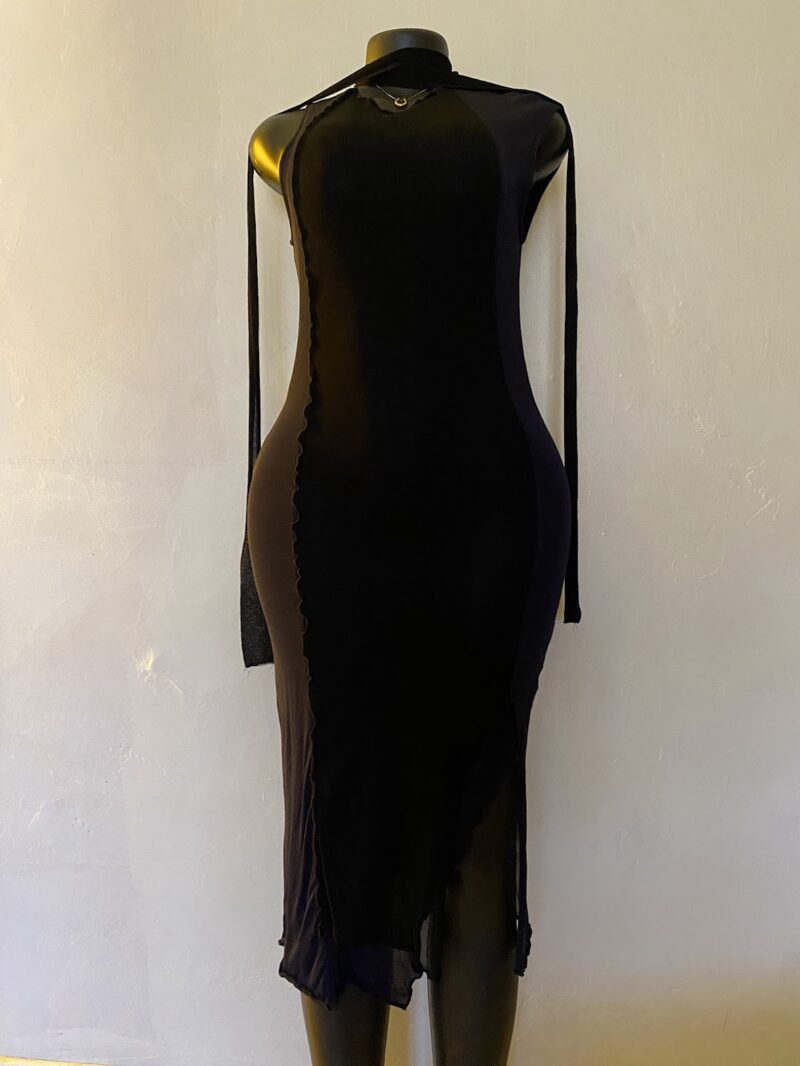 Black & Navy Two-Tone Mesh Dress