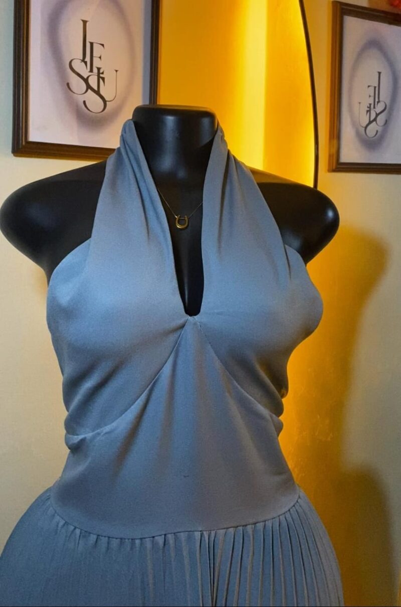 Light Blue Pleated Backless Dress