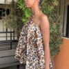 Dahlia Flared Halter Top (Warm Leopard Print)