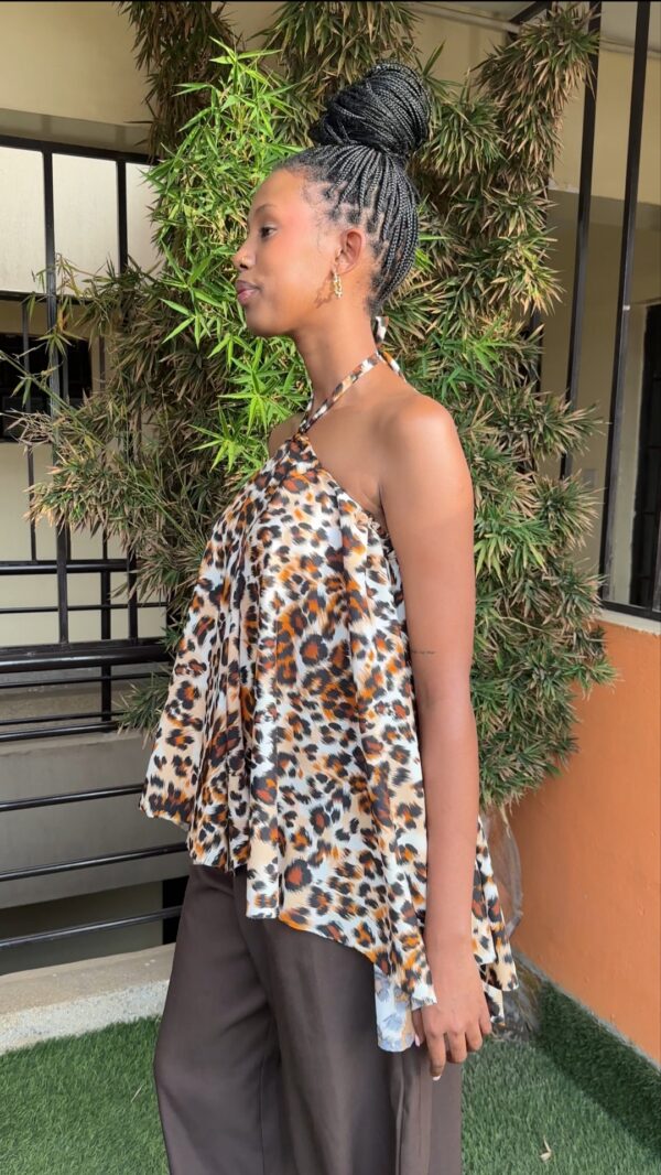 Dahlia Flared Halter Top (Warm Leopard Print)