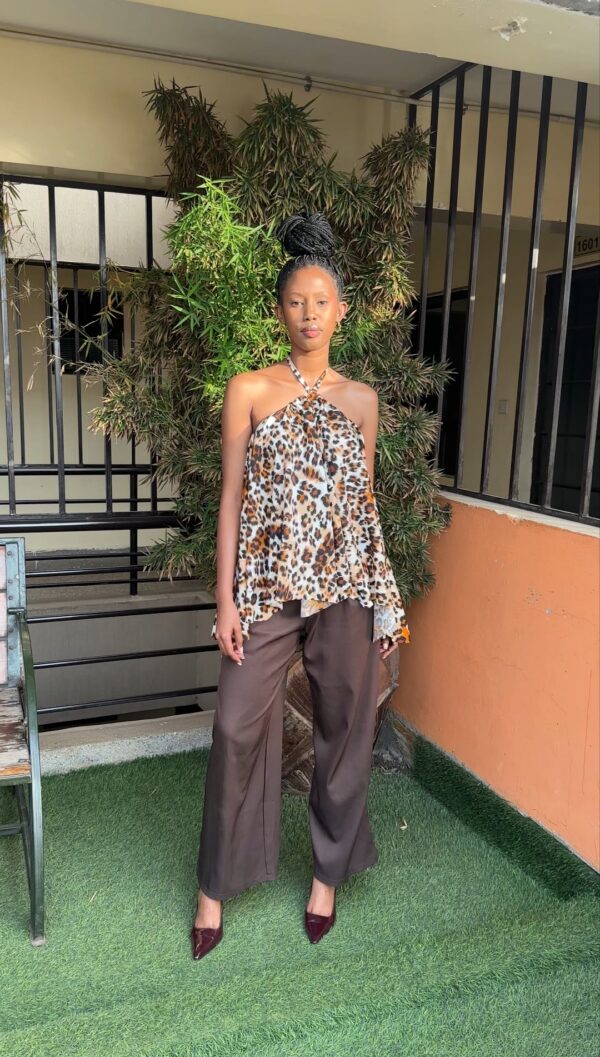 Dahlia Flared Halter Top (Warm Leopard Print)