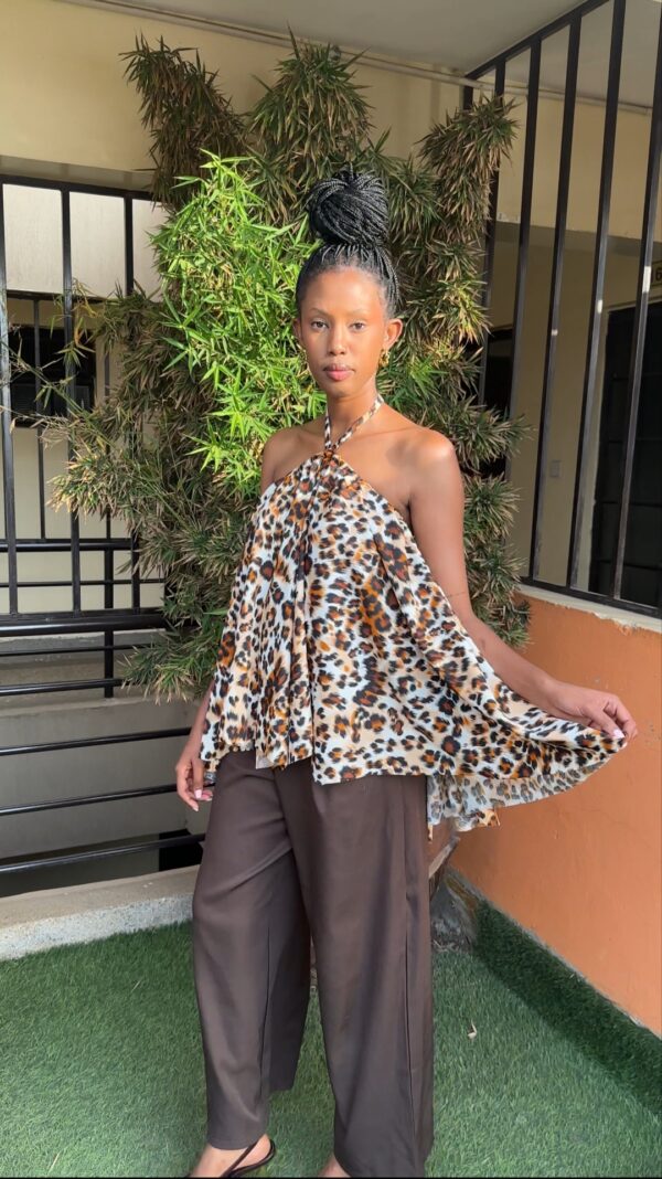 Dahlia Flared Halter Top (Warm Leopard Print)